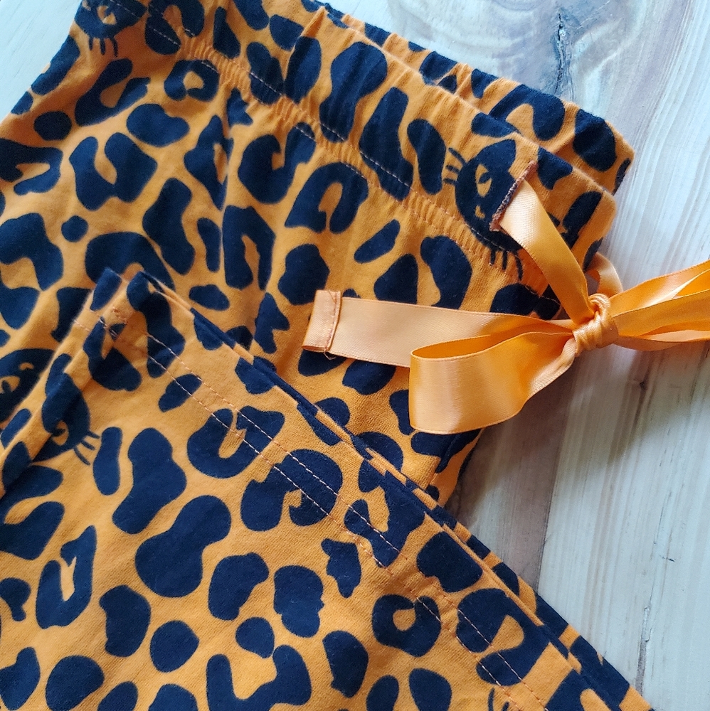 Orange Leopard Print & Cat Pajama Pants